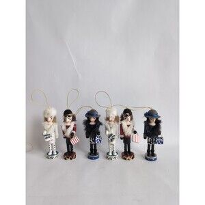 Vtg Nutcracker Christmas Ornaments Lady Diva Shoppers Lot Of 6 Wood